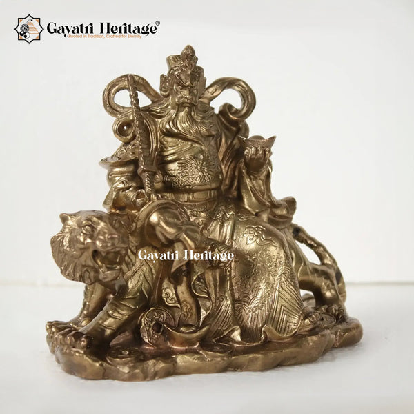 Brass Caishan King Statue Sitting on Lion – Symbol of Strength and Royalty | Gayatri Heritage - Gayatri Heritage