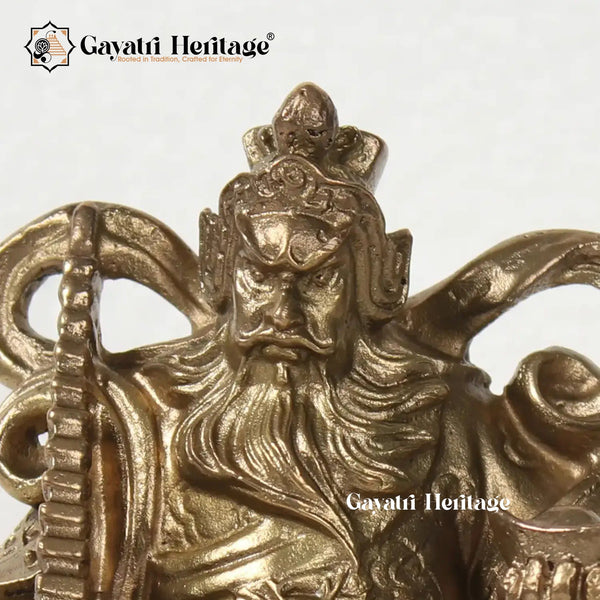 Brass Caishan King Statue Sitting on Lion – Symbol of Strength and Royalty | Gayatri Heritage - Gayatri Heritage
