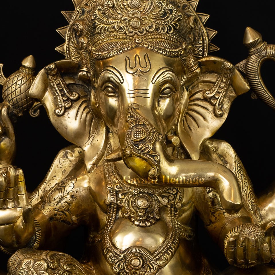 Brass Chaturbhuja Ganesha – Divine Protector with Four Hands | Gayatri Heritage - Gayatri Heritage