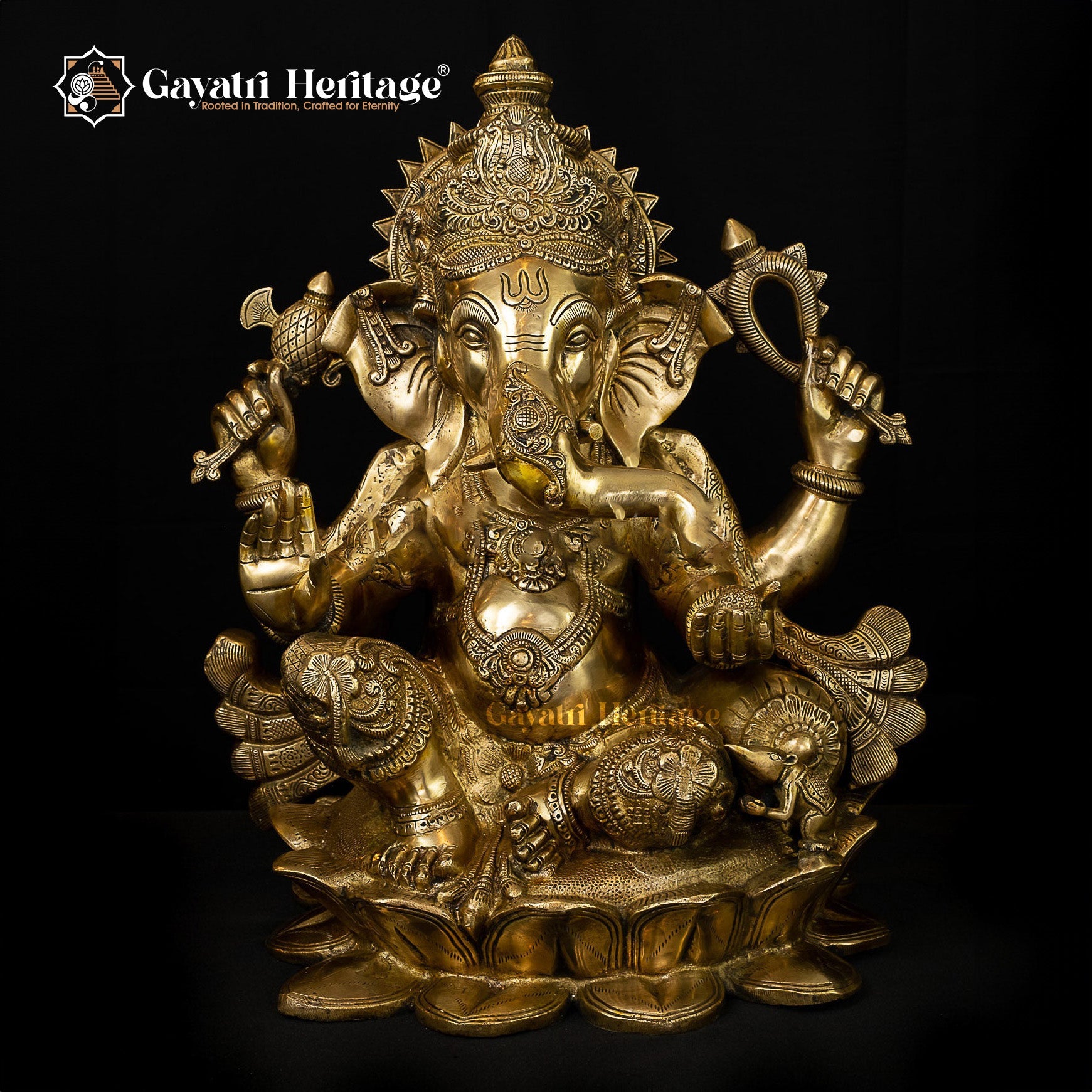 Brass Chaturbhuja Ganesha – Divine Protector with Four Hands | Gayatri Heritage - Gayatri Heritage