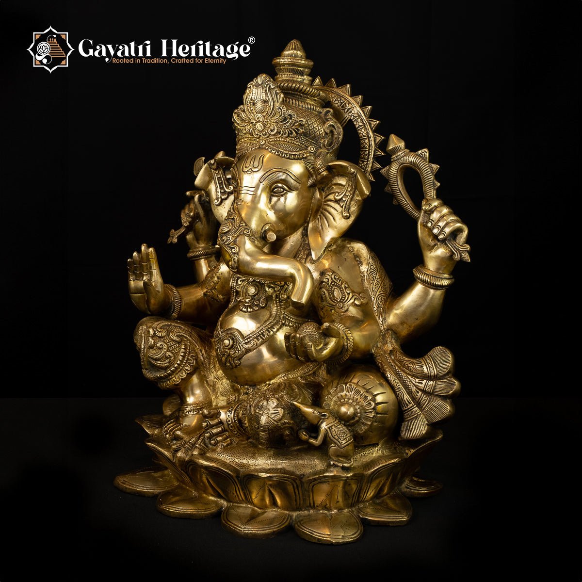 Brass Chaturbhuja Ganesha – Divine Protector with Four Hands | Gayatri Heritage - Gayatri Heritage