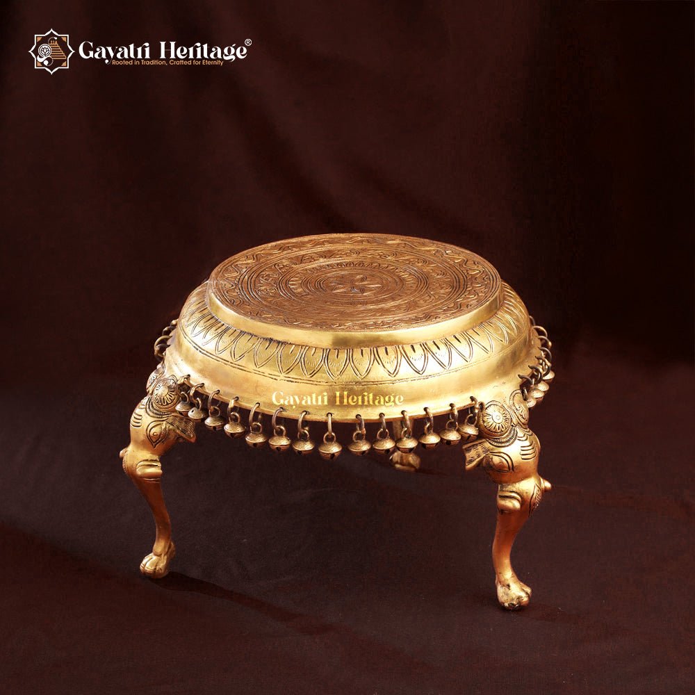 Brass Chowki with Hanging Ghungroo – Traditional Elegance and Musical Charm | Gayatri Heritage - Gayatri Heritage