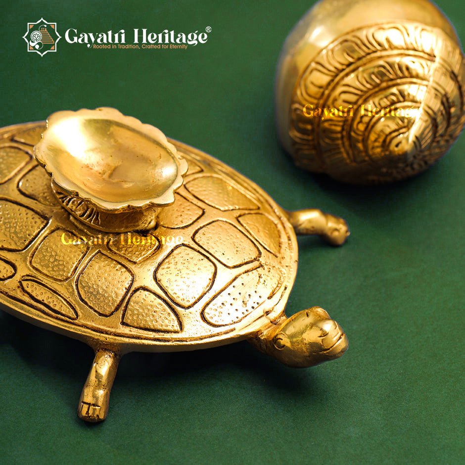 Brass Conch on Tortoise – Symbol of Prosperity and Spiritual Harmony | Gayatri Heritage - Gayatri Heritage