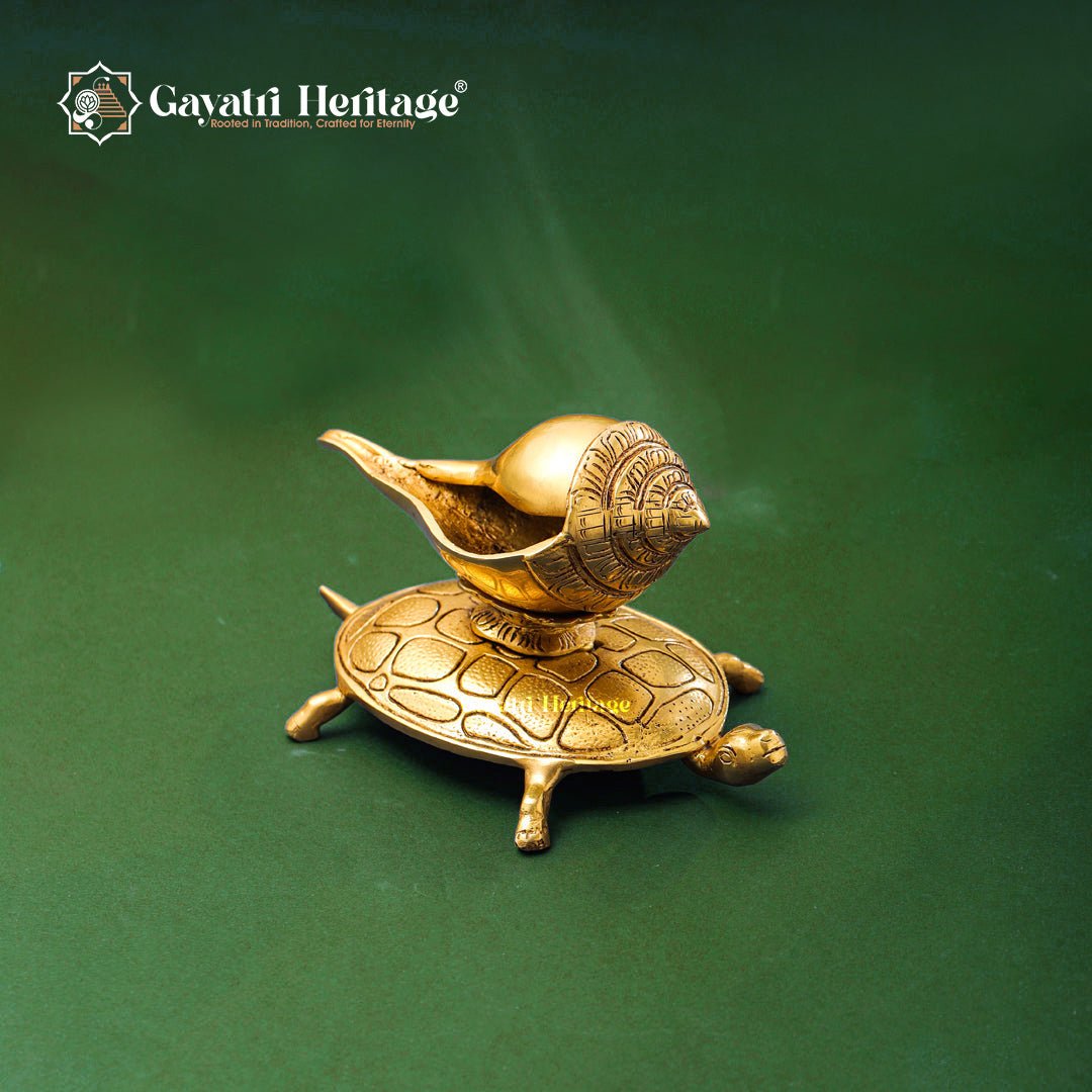 Brass Conch on Tortoise – Symbol of Prosperity and Spiritual Harmony | Gayatri Heritage - Gayatri Heritage