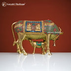 Brass Cow and Calf in Stone Work – Divine Symbol of Motherhood and Prosperity | Gayatri Heritage - Gayatri Heritage