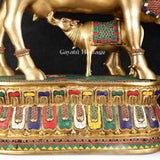 Brass Cow with Calf Statue in Stone Work – A Timeless Symbol of Nurturing and Prosperity | Gayatri Heritage - Gayatri Heritage