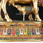 Brass Cow with Calf Statue in Stone Work – A Timeless Symbol of Nurturing and Prosperity | Gayatri Heritage - Gayatri Heritage