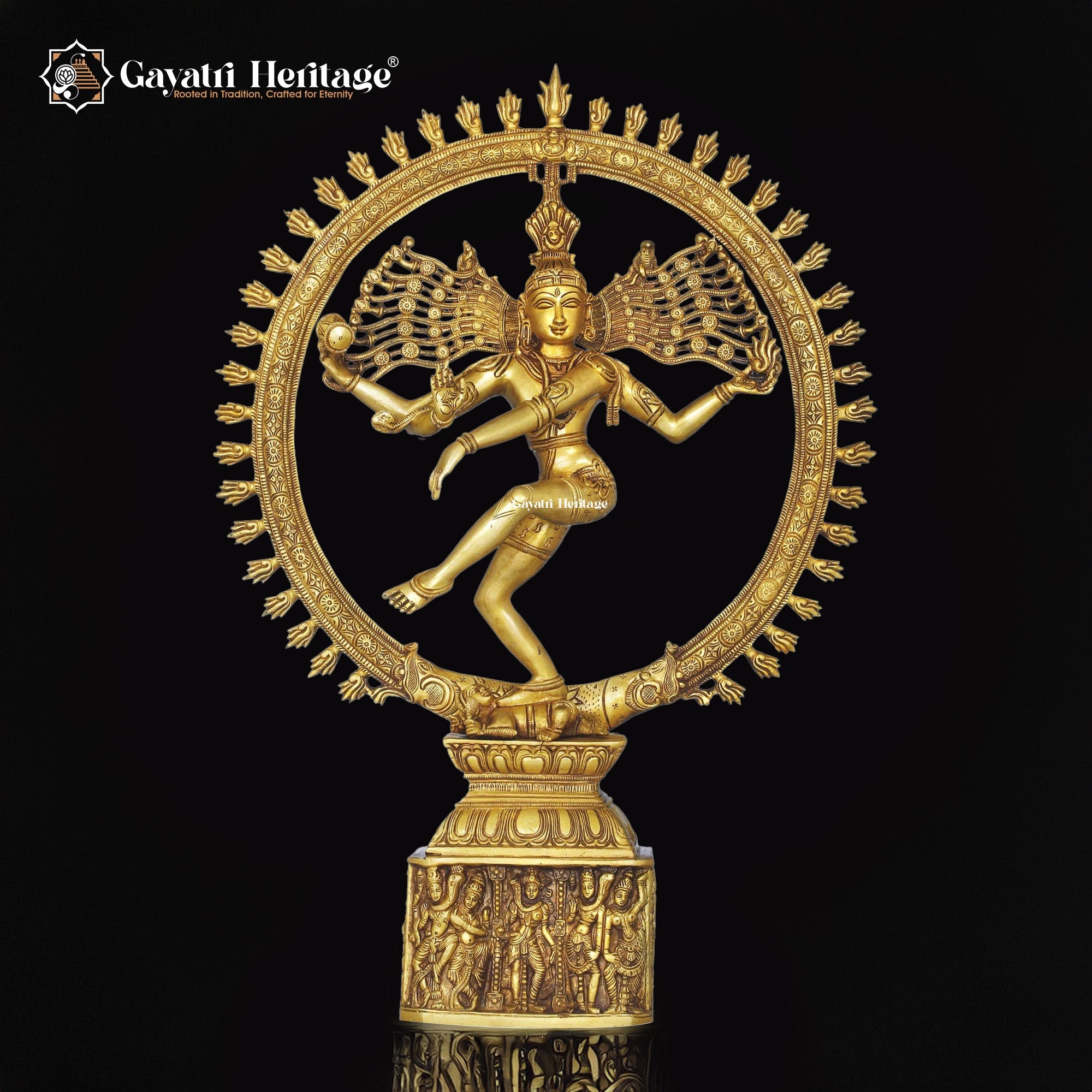 Brass Dancing Natraj Sculpture in Gold Finish – Divine Dance of Cosmic Energy | Gayatri Heritage - Gayatri Heritage