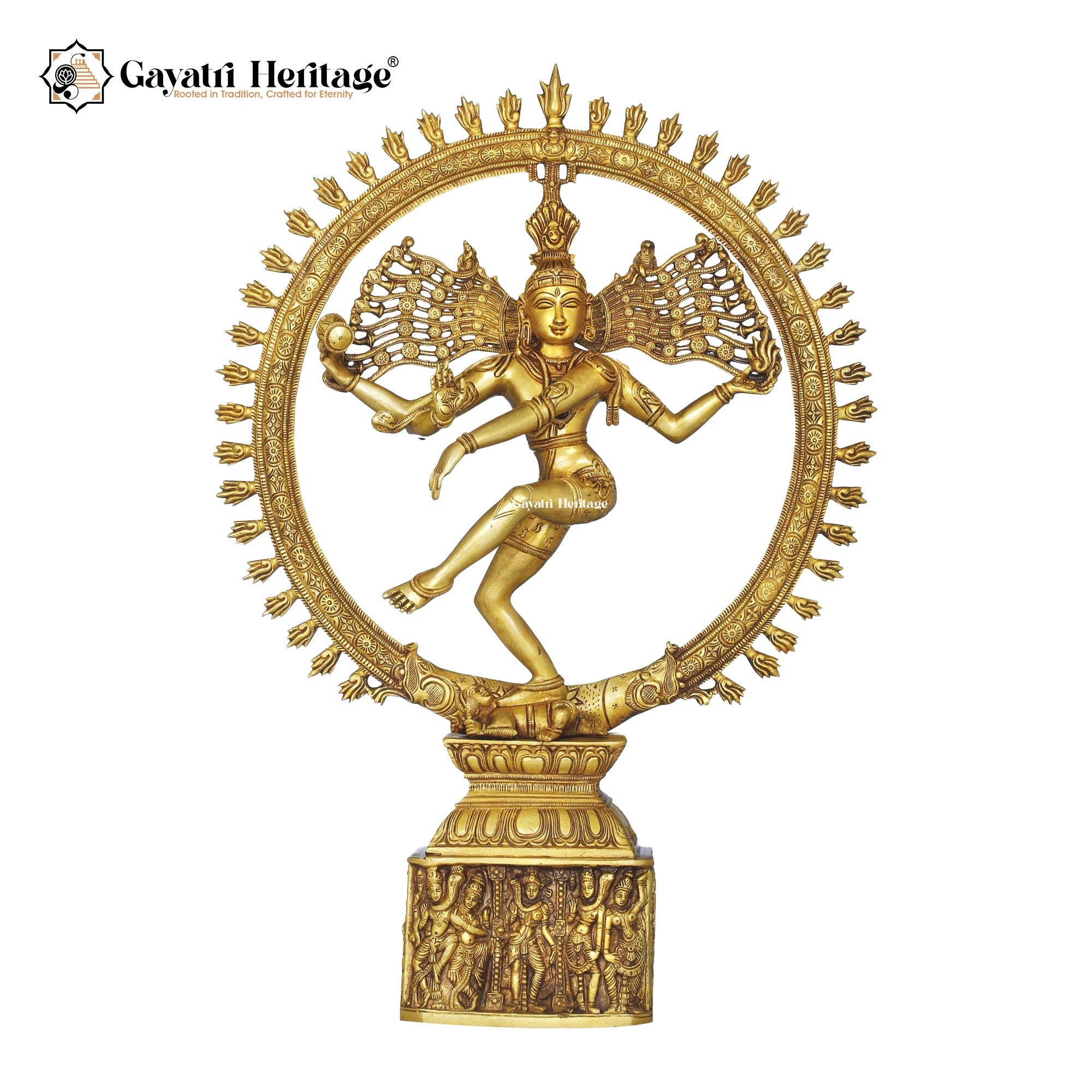 Brass Dancing Natraj Sculpture in Gold Finish – Divine Dance of Cosmic Energy | Gayatri Heritage - Gayatri Heritage