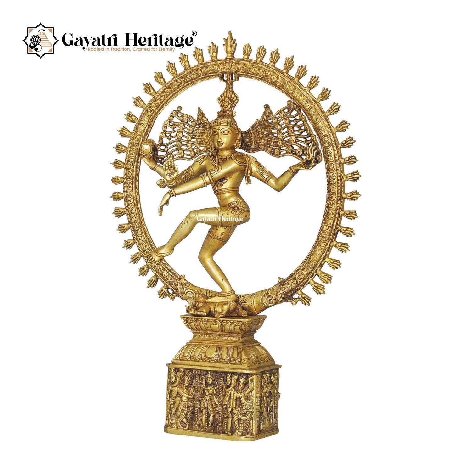 Brass Dancing Natraj Sculpture in Gold Finish – Divine Dance of Cosmic Energy | Gayatri Heritage - Gayatri Heritage
