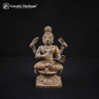 Antique Brass Durga Idol | Vintage Four-Armed Seated Goddess Statue