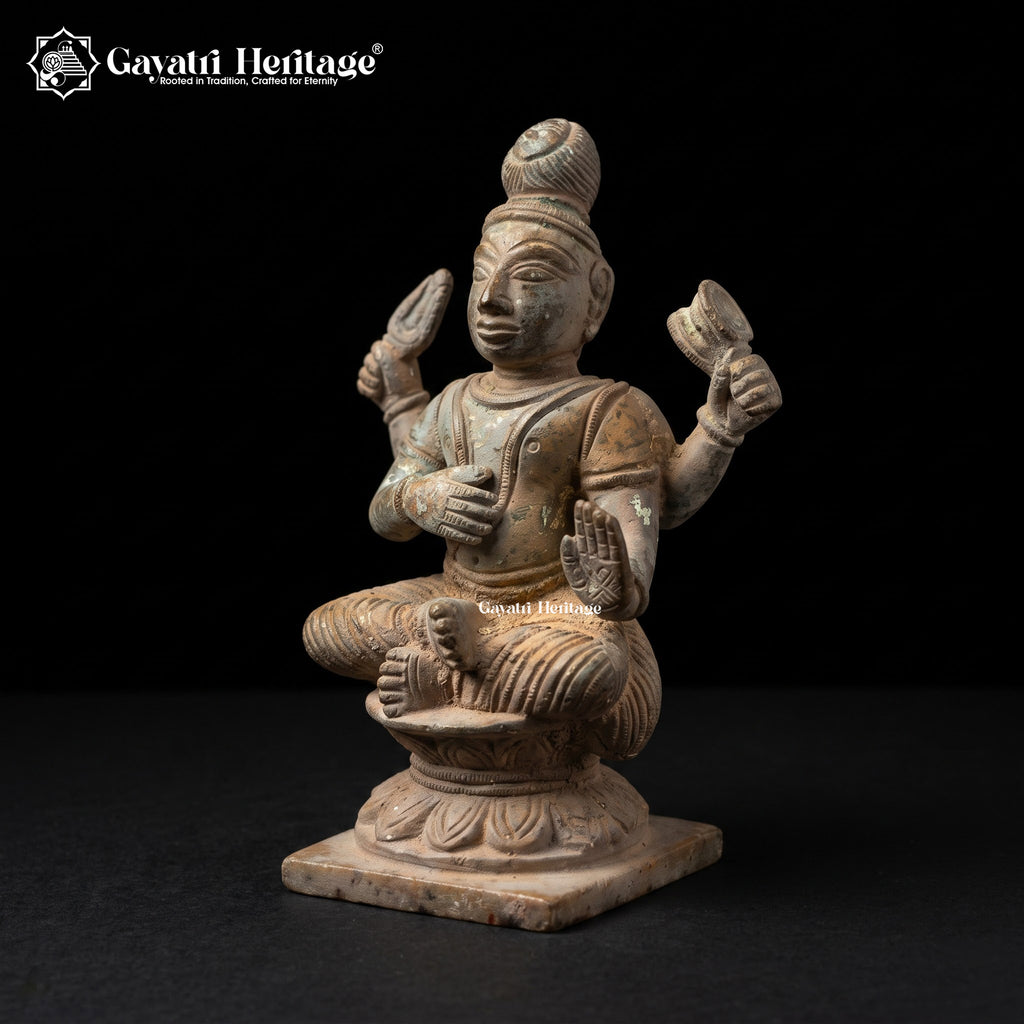 Antique Brass Durga Idol | Vintage Four-Armed Seated Goddess Statue