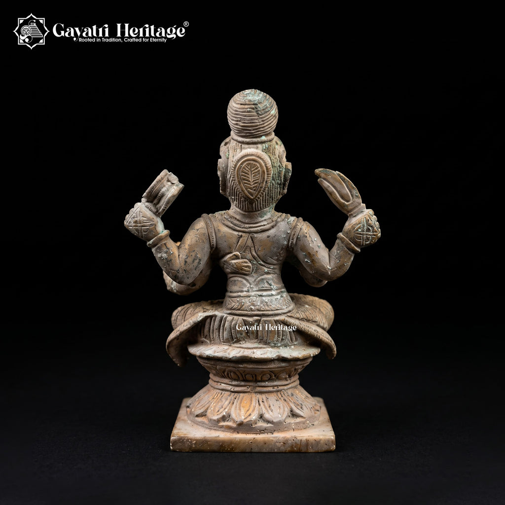 Antique Brass Durga Idol | Vintage Four-Armed Seated Goddess Statue