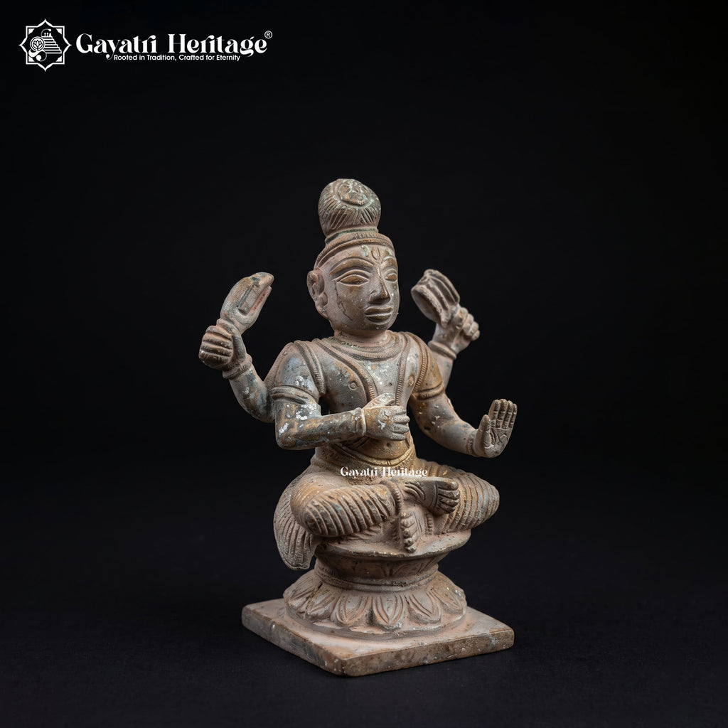 Antique Brass Durga Idol | Vintage Four-Armed Seated Goddess Statue