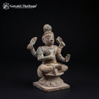 Antique Brass Durga Idol | Vintage Four-Armed Seated Goddess Statue