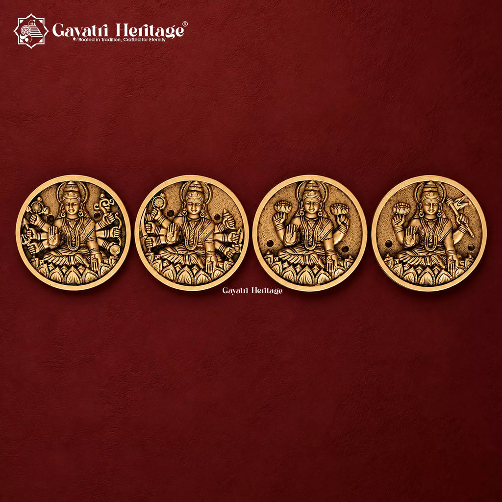 Brass Ashtalakshmi Wall Plaques, Set of 8 Goddess Lakshmi Forms, Handcrafted Pooja Room & Temple Wall Decor,