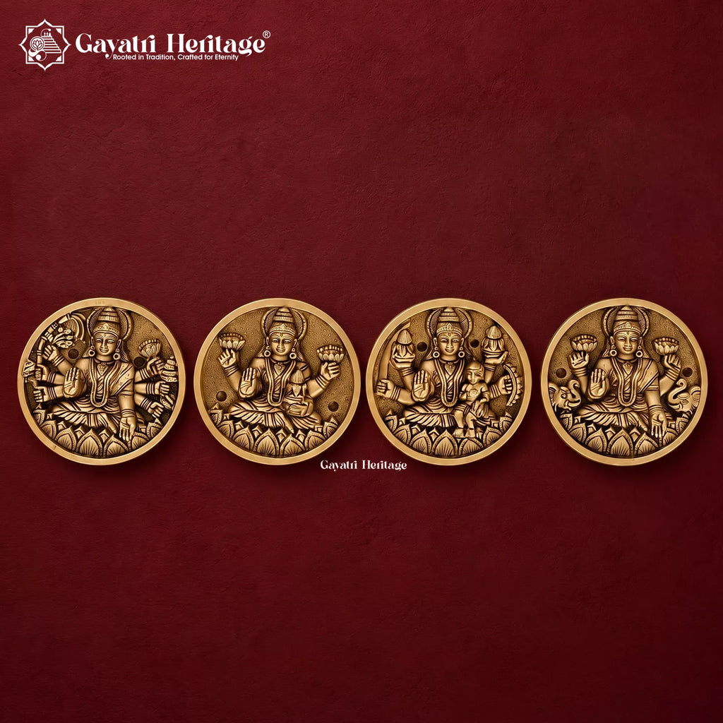Brass Ashtalakshmi Wall Plaques, Set of 8 Goddess Lakshmi Forms, Handcrafted Pooja Room & Temple Wall Decor,