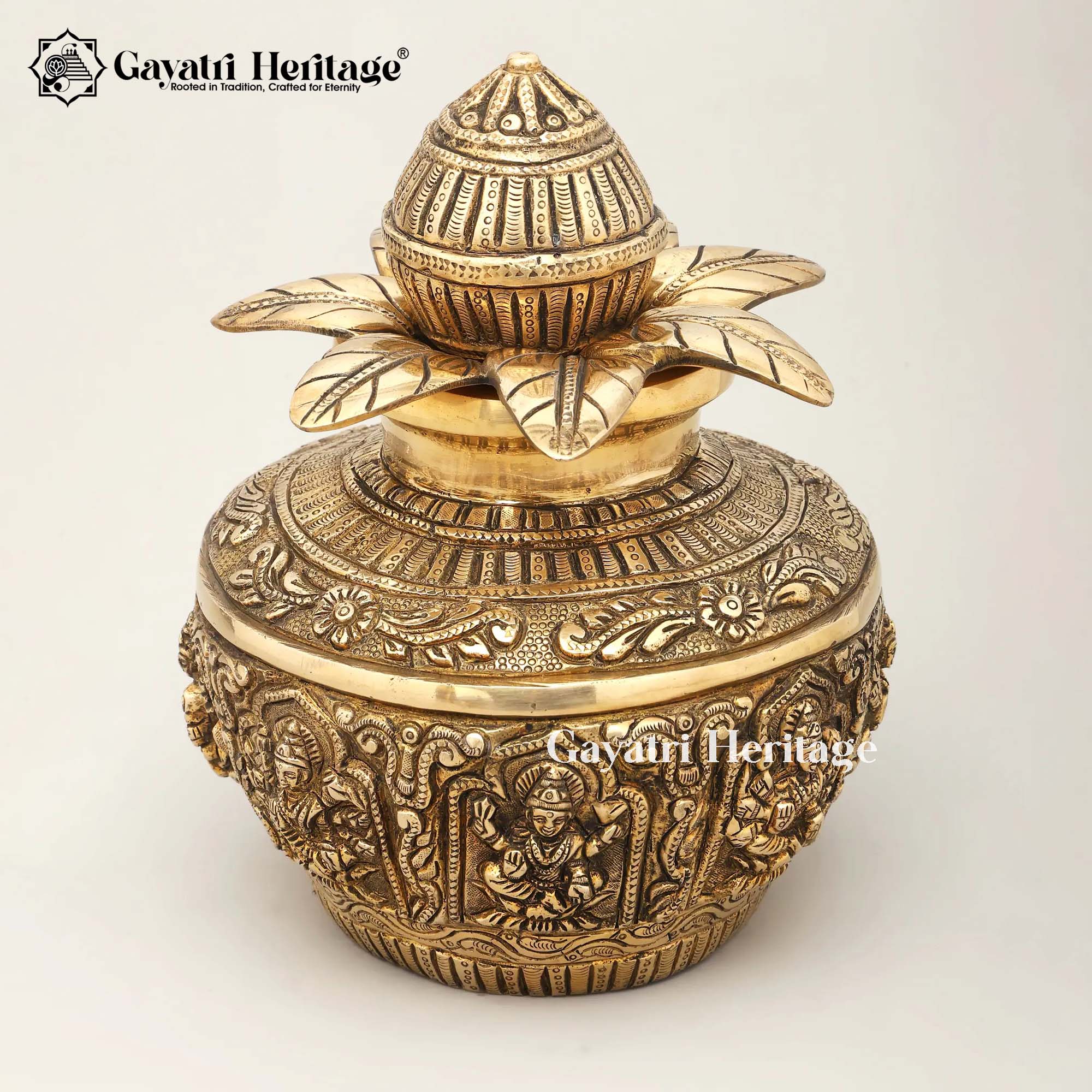 Brass Astalakshmi Kalash – Divine Prosperity Kalasha Decor | Gayatri Heritage