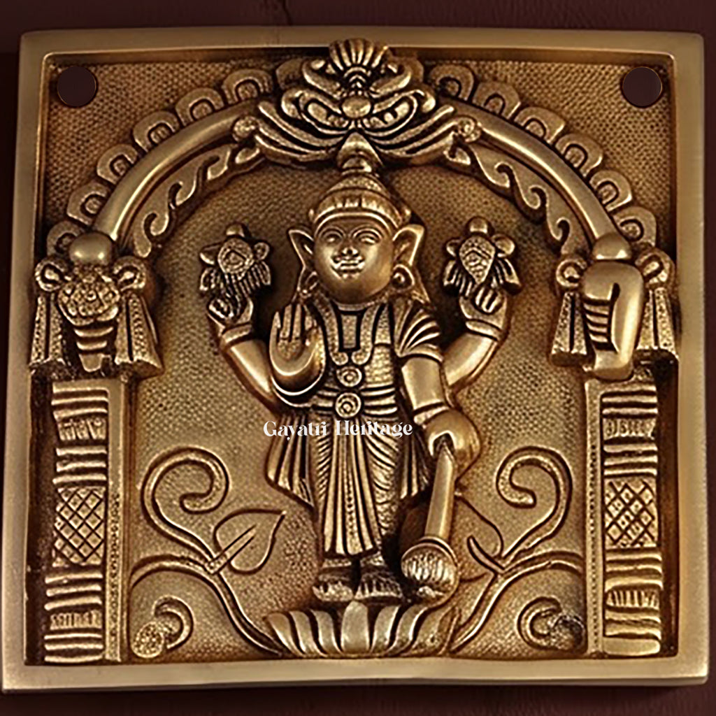 Brass Vishnu Dashavatar Wall Hanging Plate | Handcrafted Engraved Round Brass Wall Decor