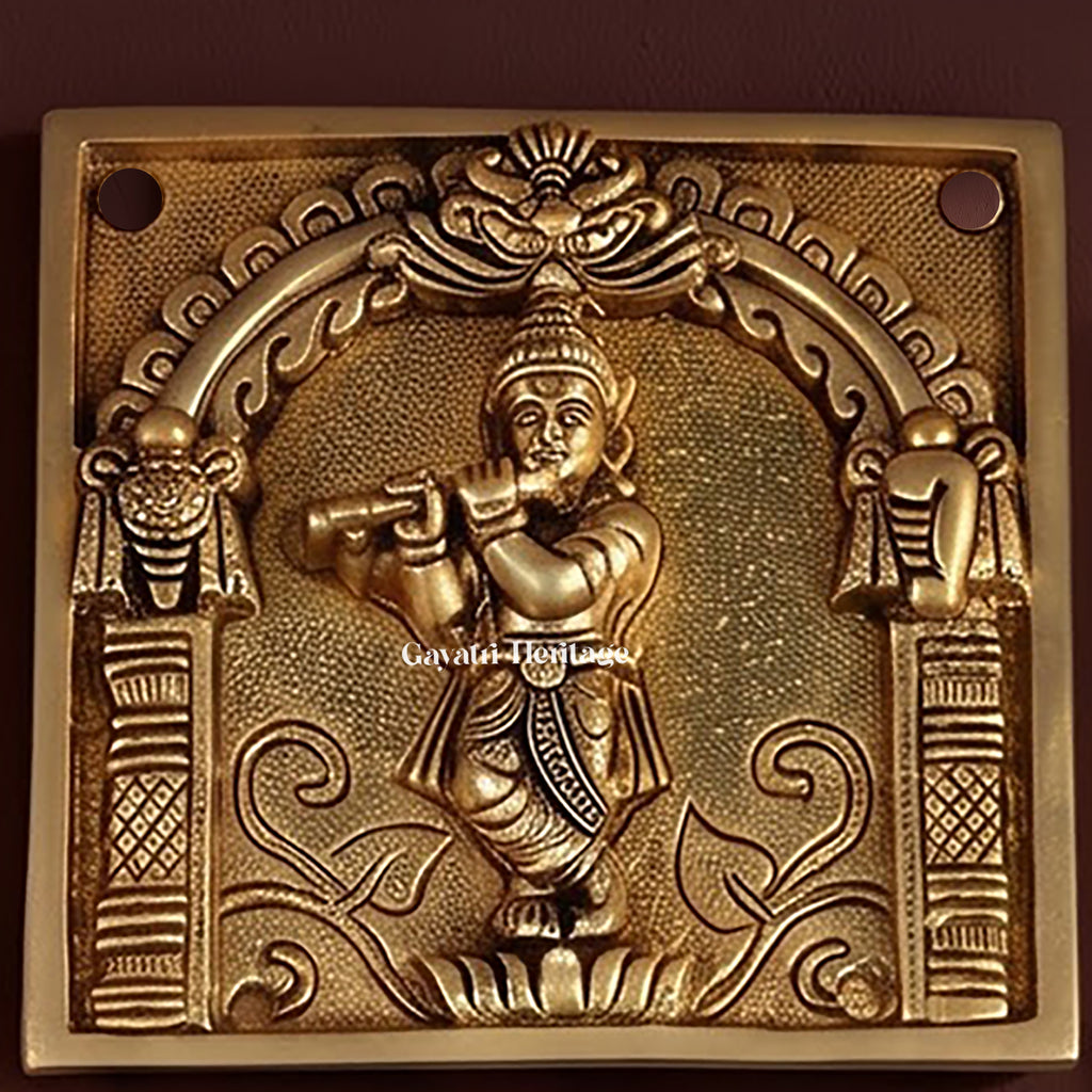 Brass Vishnu Dashavatar Wall Hanging Plate | Handcrafted Engraved Round Brass Wall Decor