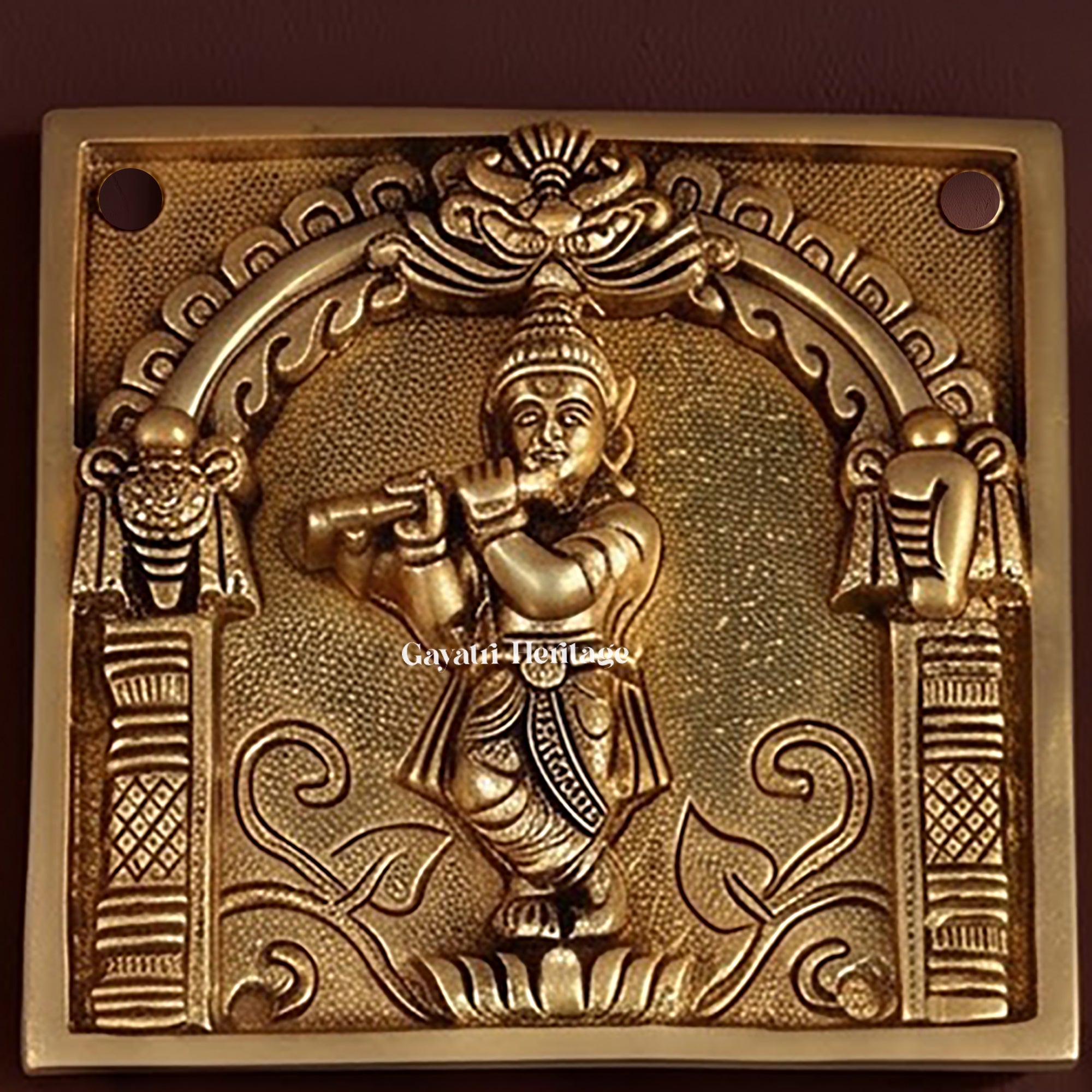 Brass Vishnu Dashavatar Wall Hanging Plate | Handcrafted Engraved Round Brass Wall Decor