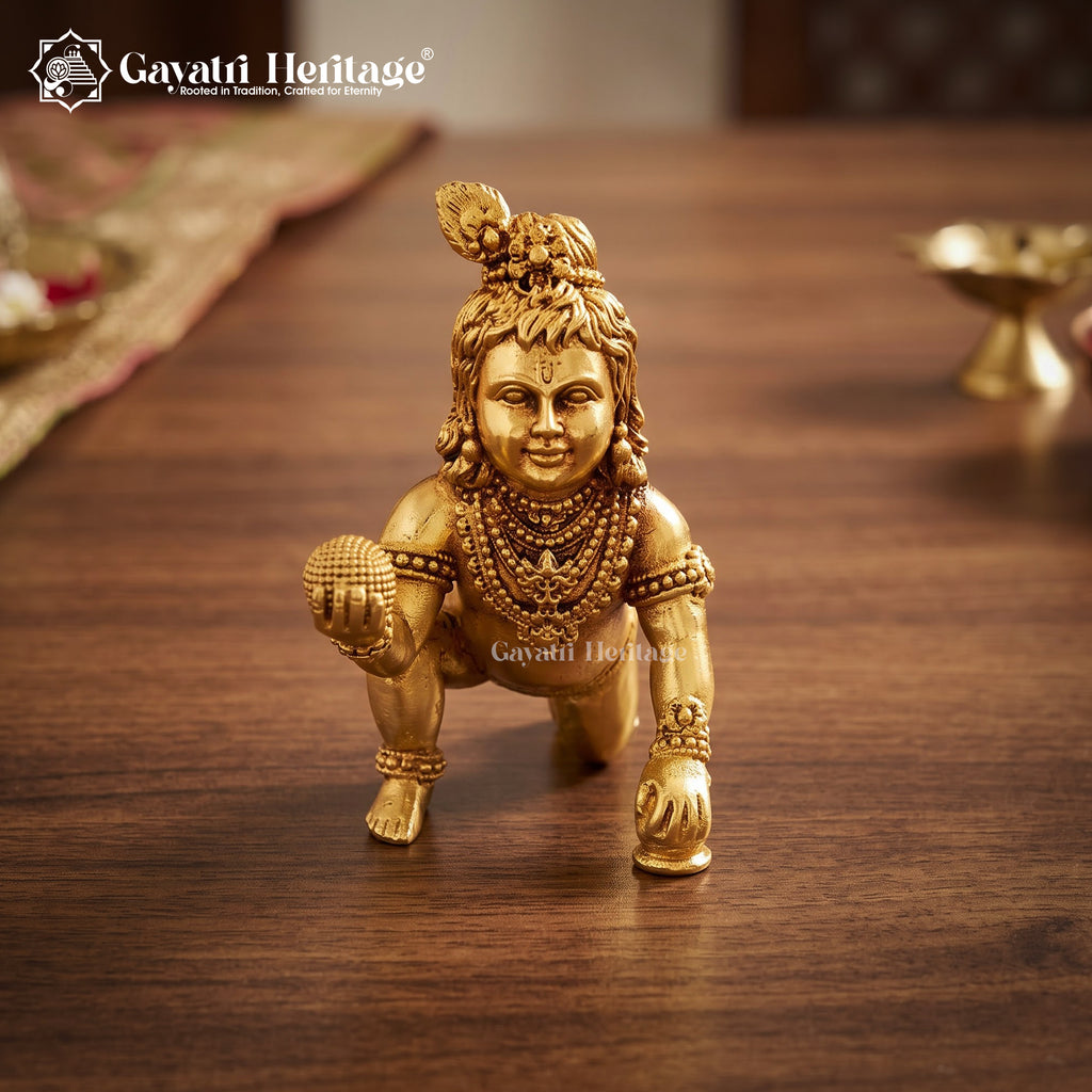 Brass Laddu Gopal Idol | Bal Krishna Murti | Handcrafted Brass Krishna Statue | Home Temple & Pooja Decor