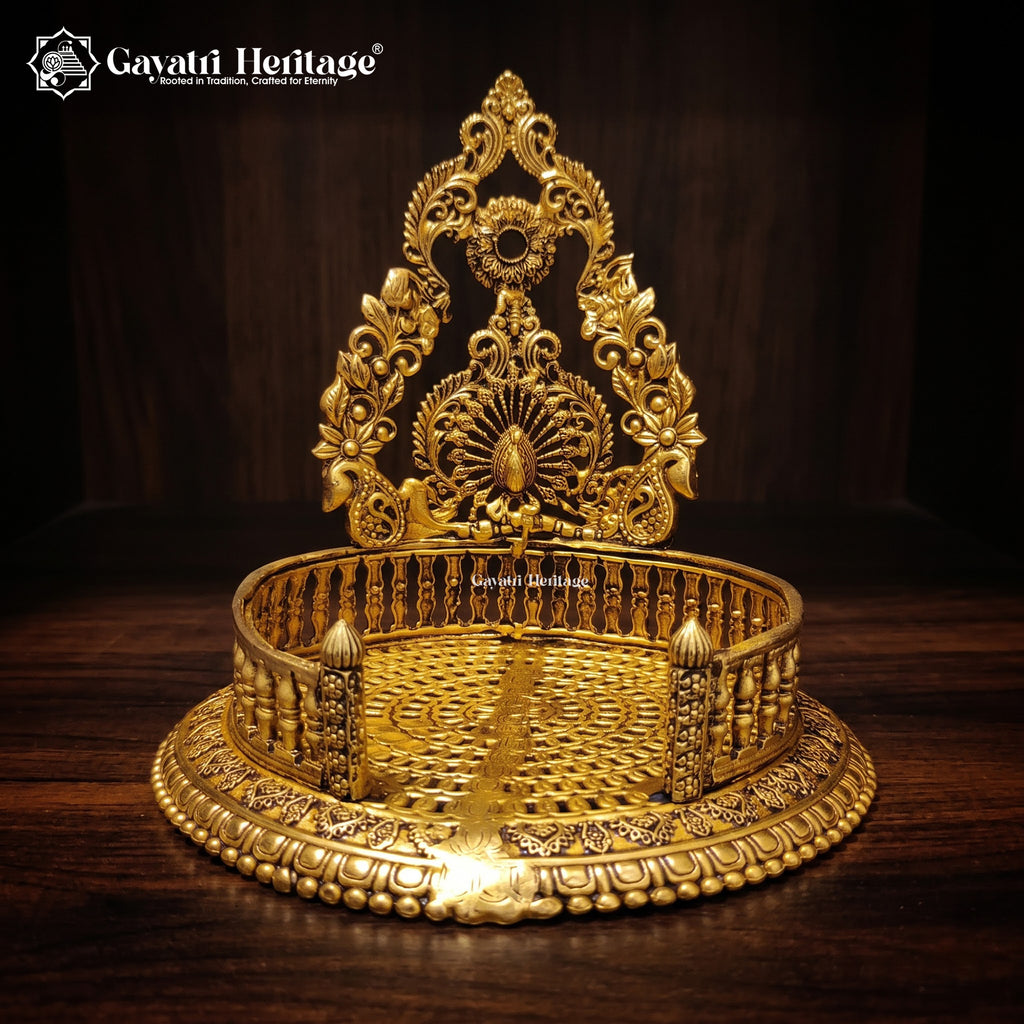 Brass Singhasan Deity Throne | Antique Gold Idol Seat for Hindu Temple Decor
