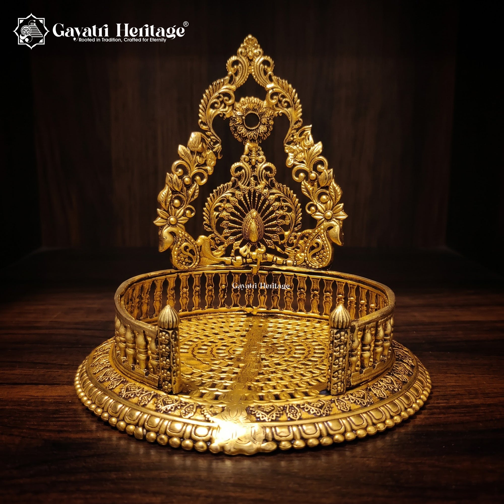 Brass Singhasan Deity Throne | Antique Gold Idol Seat for Hindu Temple Decor