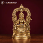 Brass Padmavathi Thayar Idol with Prabhavali Arch | Antique Gold Goddess Lakshmi Statue | South Indian Temple Decor