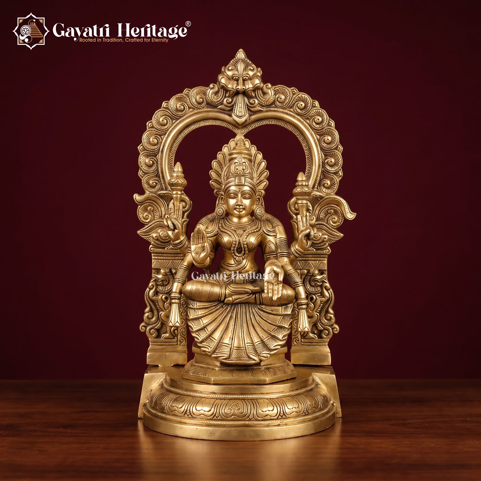 Brass Padmavathi Thayar Idol with Prabhavali Arch | Antique Gold Goddess Lakshmi Statue | South Indian Temple Decor