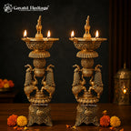 Brass Peacock Elephant Diya Lamp | Handcrafted Indian Pooja Oil Lamp for Home Temple & Diwali Decor