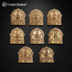 Brass Ashtalakshmi Wall Plaques Set of 8 | Goddess Lakshmi Wall Hanging | Antique Gold Pooja Room Temple Decor