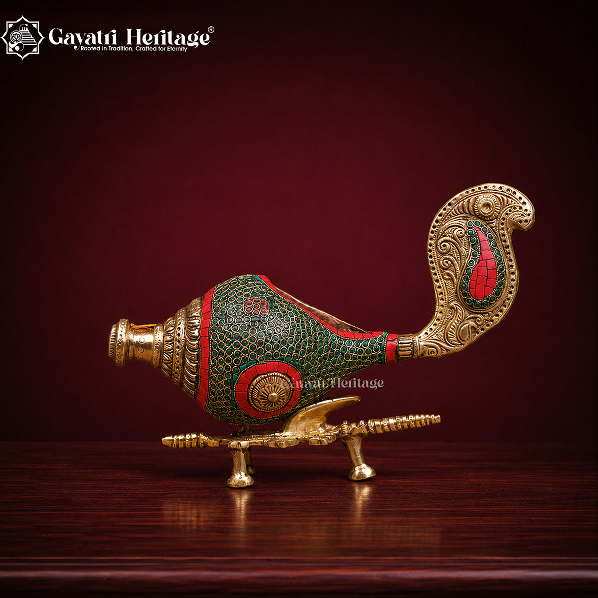 Brass Shankh with Stand in Stone Work – Divine Decor | Gayatri Heritage