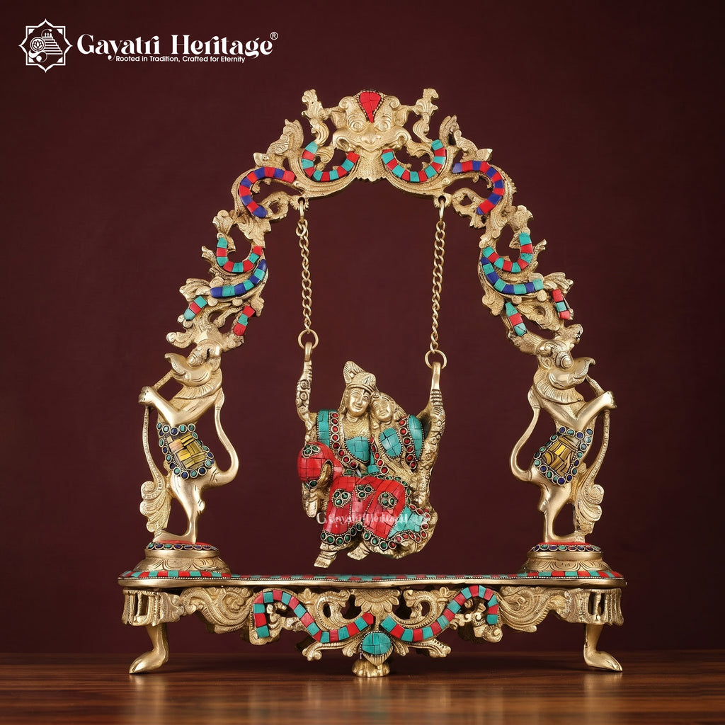 Brass Radha Krishna Jhula, 18 inch, handcrafted by Gayatri Heritage