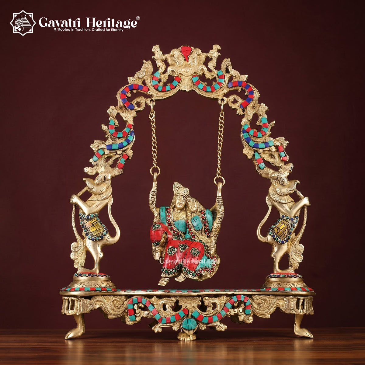 Brass Radha Krishna Jhula, 18 inch, handcrafted by Gayatri Heritage
