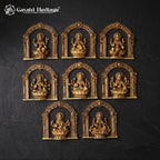 Ashtalakshmi Brass Wall Plaques Set of 8 | 3D Lotus Goddess Lakshmi Sculptures | South Indian Temple Art Decor
