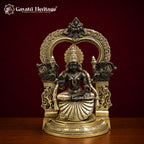 Brass Padmavathi Lakshmi Seated Statue | Gold & Black Antique Finish | Detailed Goddess Idol | South Indian Temple Decor