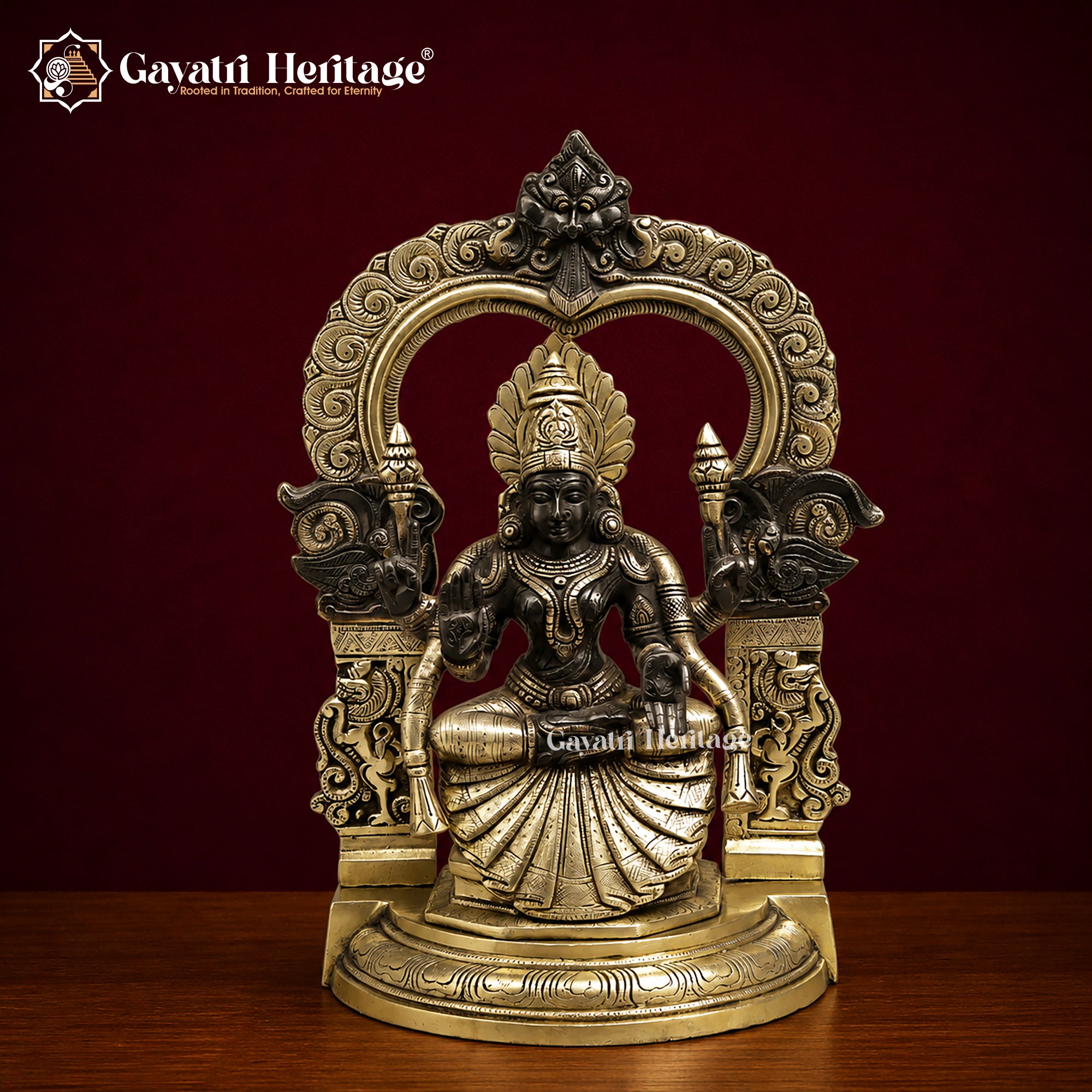 Brass Padmavathi Lakshmi Seated Statue | Gold & Black Antique Finish | Detailed Goddess Idol | South Indian Temple Decor