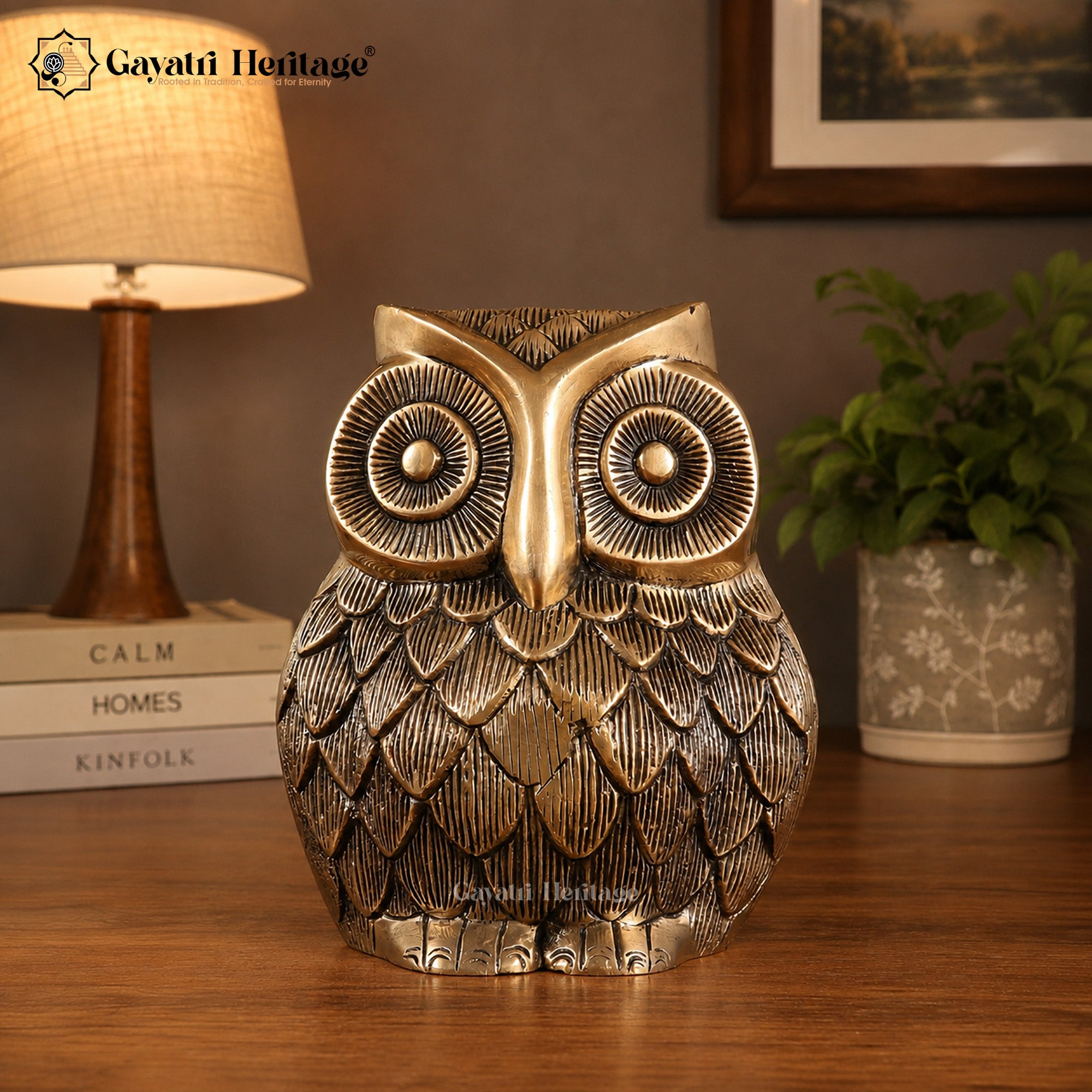 Large Brass Owl Statue | Bold Decorative Wisdom Bird Sculpture | Vastu Wealth Showpiece