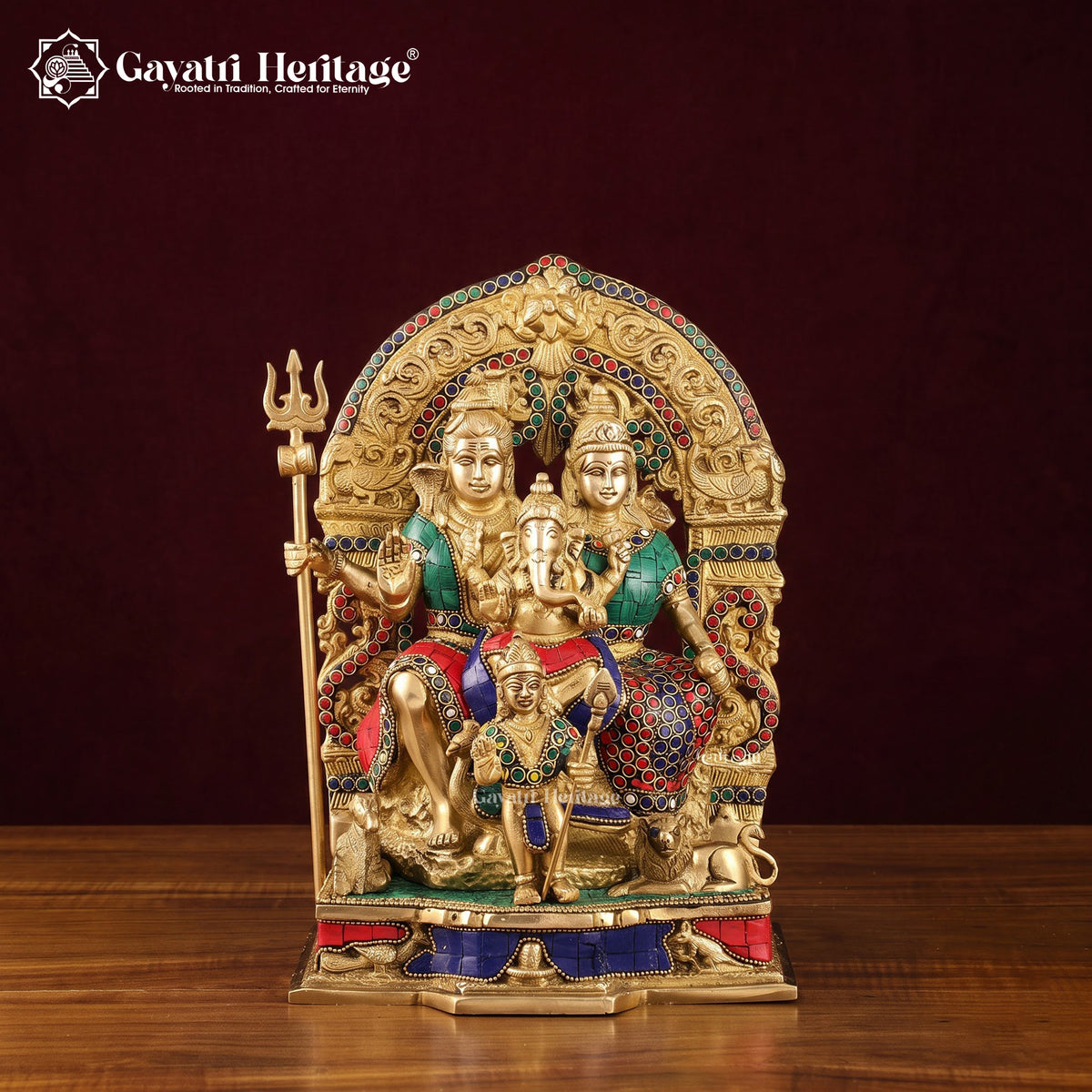 Brass Shiva Family – Stone Work Idol for Pooja Room | Gayatri Heritage