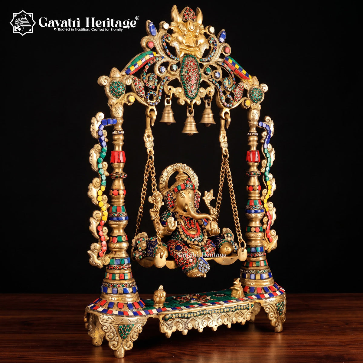 Brass Ganesha Jhula in Stone Work – Divine Décor | Gayatri Heritage