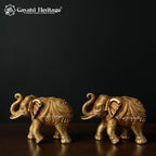 Brass Elephant Figurine | Antique Gold Indian Sculpture | Trunk Up Elephant Statue | Lucky Home Decor Accent | Gift