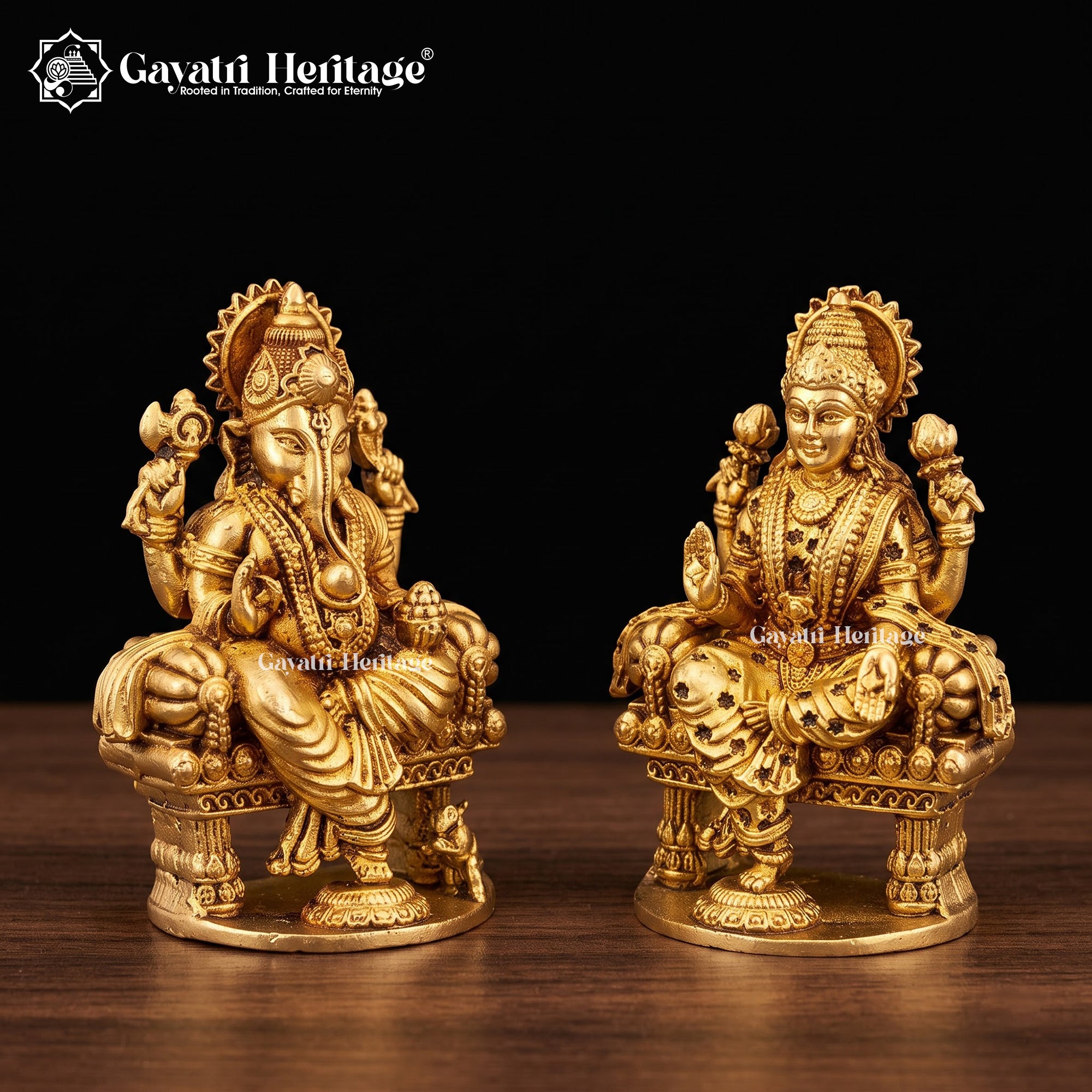 Brass Laxmi Ganesh Idol | Lakshmi Ganesh Murti | Handcrafted Hindu God Goddess Statue | Home Temple Pooja Decor | Diwali Gift