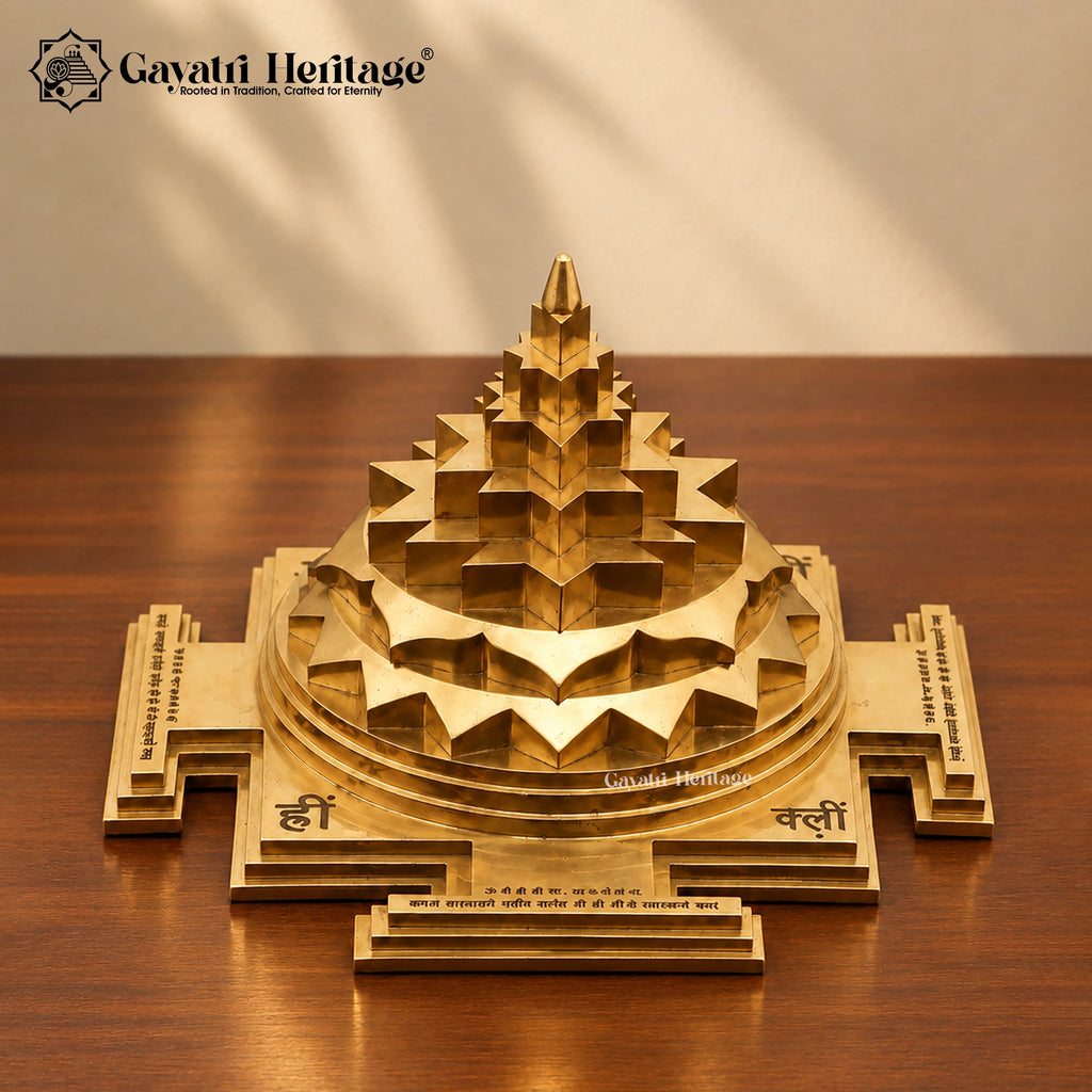 Brass Shree Yantra for Lakshmi Pooja, Sacred Sri Chakra for Home Temple Hindu Spiritual Decor