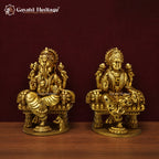 Brass Lakshmi Ganesha Statue | Antique Finish Hindu Murti | Handcrafted Lakshmi Ganesh Idol | Diwali Dhanteras Decor