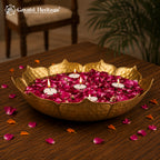 Gold Lotus Urli Bowl – Floating Flower Candle Centerpiece | Gayatri Heritage