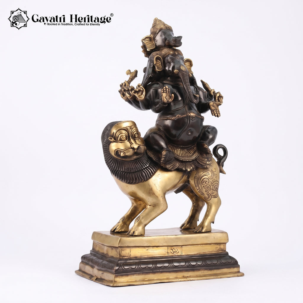 Brass Panchmukhi Ganesha Seated on Lion | Heramba Ganesh Idol  Gayatri Heritage