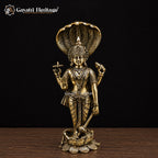 Brass Lord Vishnu Statue | Antique Finish Hindu Sculpture | Pooja Room & Temple Decor