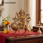Brass Durga Maa Statue on Lion | Handcrafted Indian Goddess Sculpture