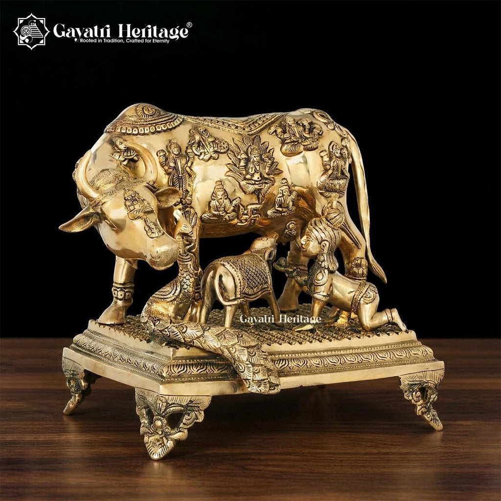 Brass Cow and Calf, 12 inch, handcrafted by Gayatri Heritage